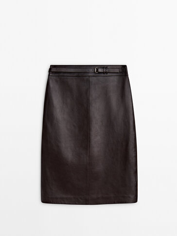 Nappa leather midi skirt with belt