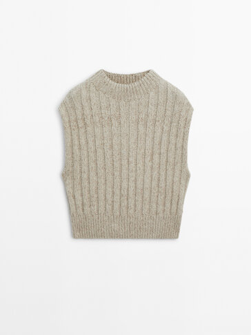 Mock turtleneck ribbed knit vest