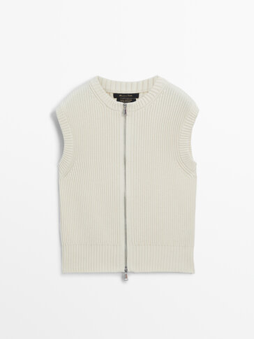 Cotton knit waistcoat with zip