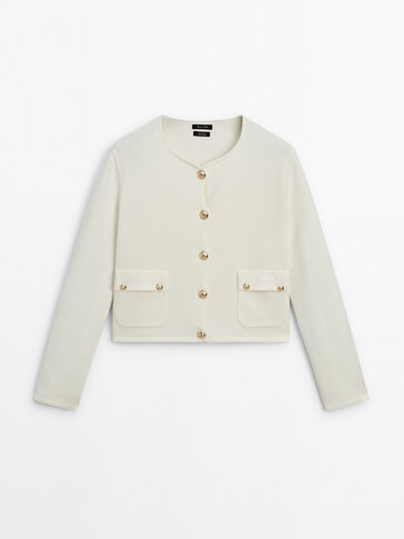 Felted wool knit cardigan with buttons