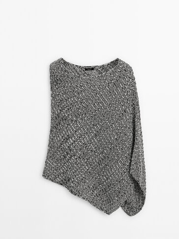 Drop neck knit cape sweater