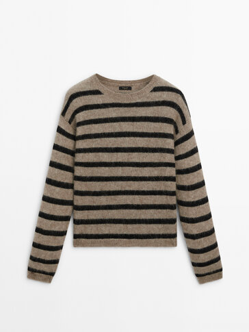 Striped knit crew neck sweater