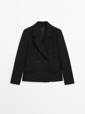 Black double-breasted cropped blazer
