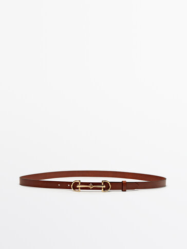 Leather belt with double long buckle