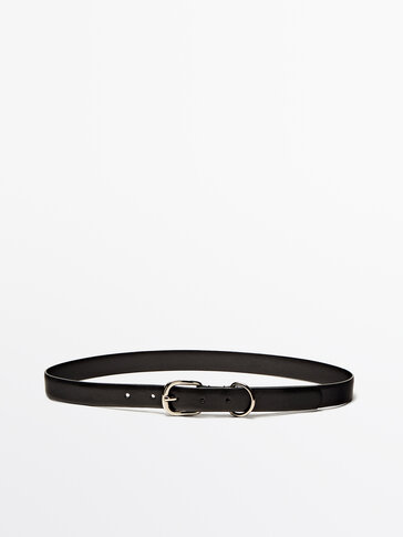 Leather belt with metal loop