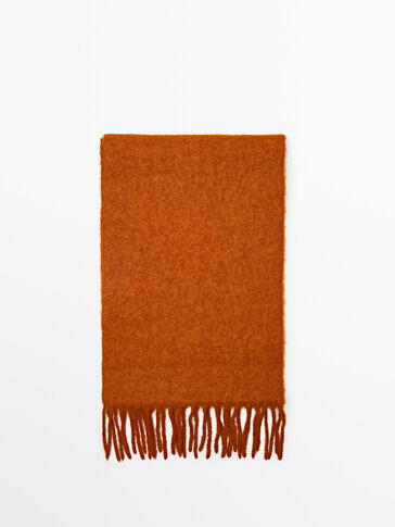 Wool blend scarf with fringe detail
