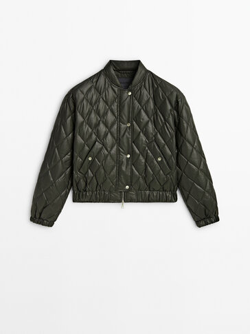Down and feather padding diamond-design bomber jacket