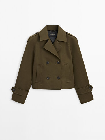 2-layer double-breasted cropped trench coat
