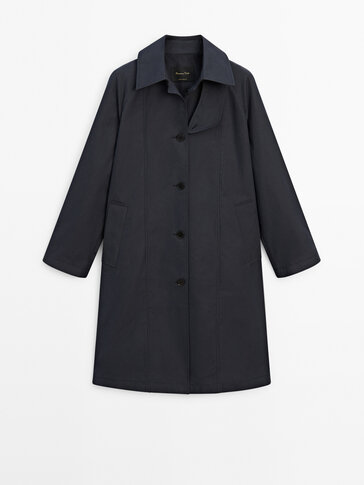 Navy blue cotton blend trench coat