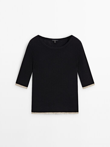 Ribbed cotton T-shirt with contrast detail