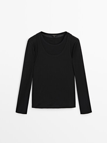 Ribbed long sleeve double T-shirt