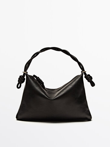 Mini nappa leather shoulder bag with plaited strap