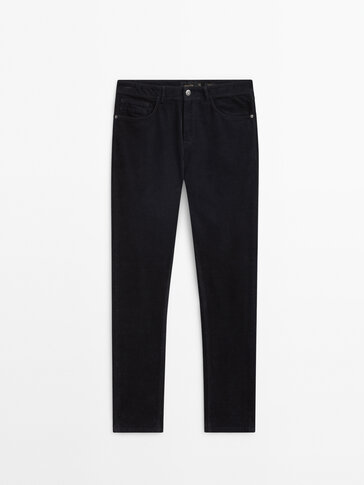 Tapered-fit needlecord denim trousers