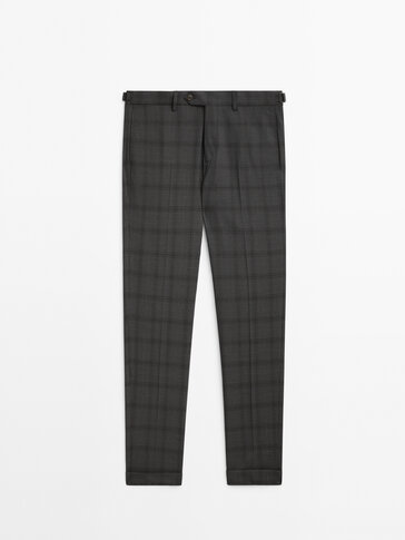 Windowpane check 110's wool suit trousers