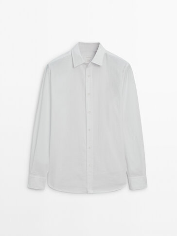 Regular fit seersucker textured cotton shirt