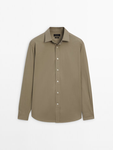 Stretch relaxed-fit cotton twill shirt