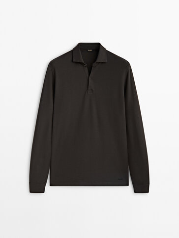 Long sleeve polo shirt in a cotton and wool blend