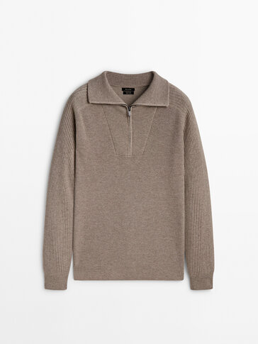 Combined knit mock neck sweater with zip