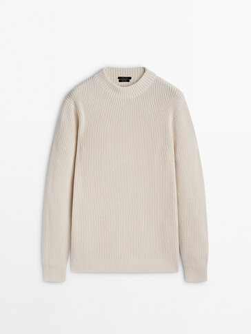 Mock turtleneck cotton purl knit sweater