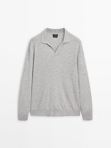 Wool blend knit polo sweater
