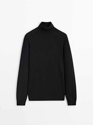 Cotton blend high neck sweater