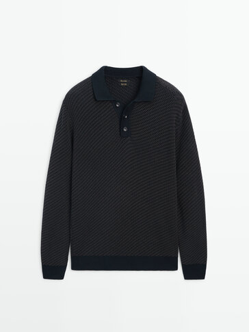 Two-tone effect polo sweater