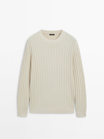 Ribbed cotton blend knit sweater