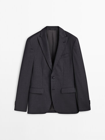 Plain grey wool blend suit blazer