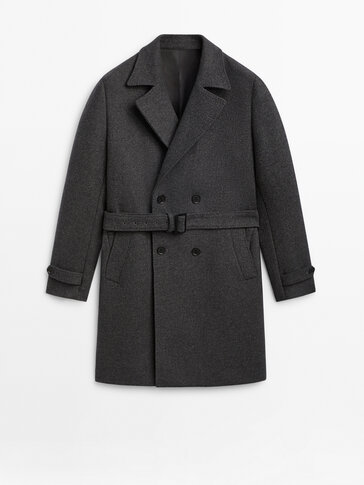 Wool blend double-breasted coat with belt