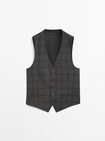Windowpane check 110's wool suit waistcoat
