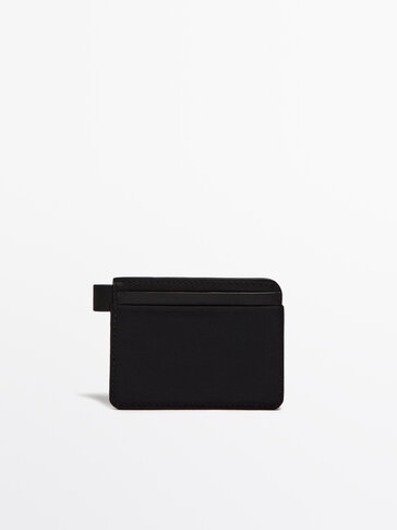 Contrast nylon card holder with leather details - Studio
