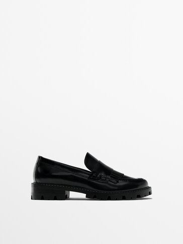 Leather track-sole loafers