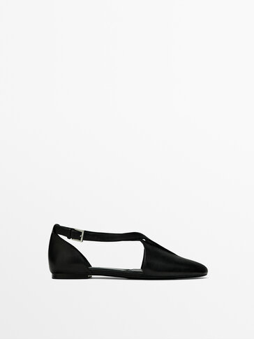Flat cut-out slingback shoes with crossed detail