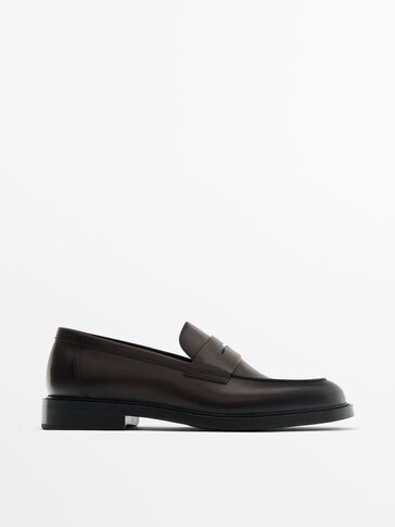 Brown leather penny loafers