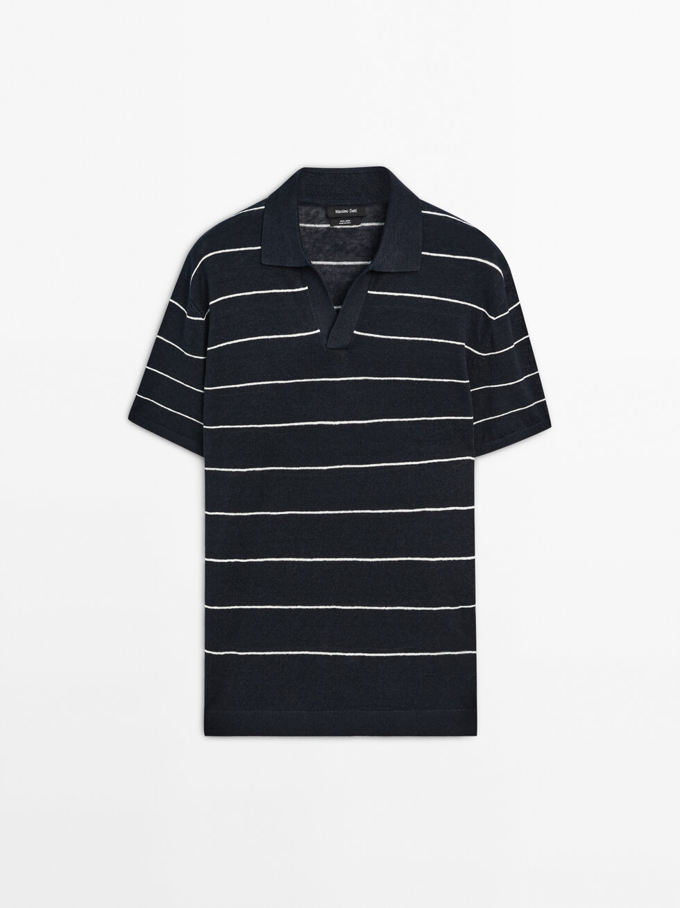 100% linen striped knit polo shirt