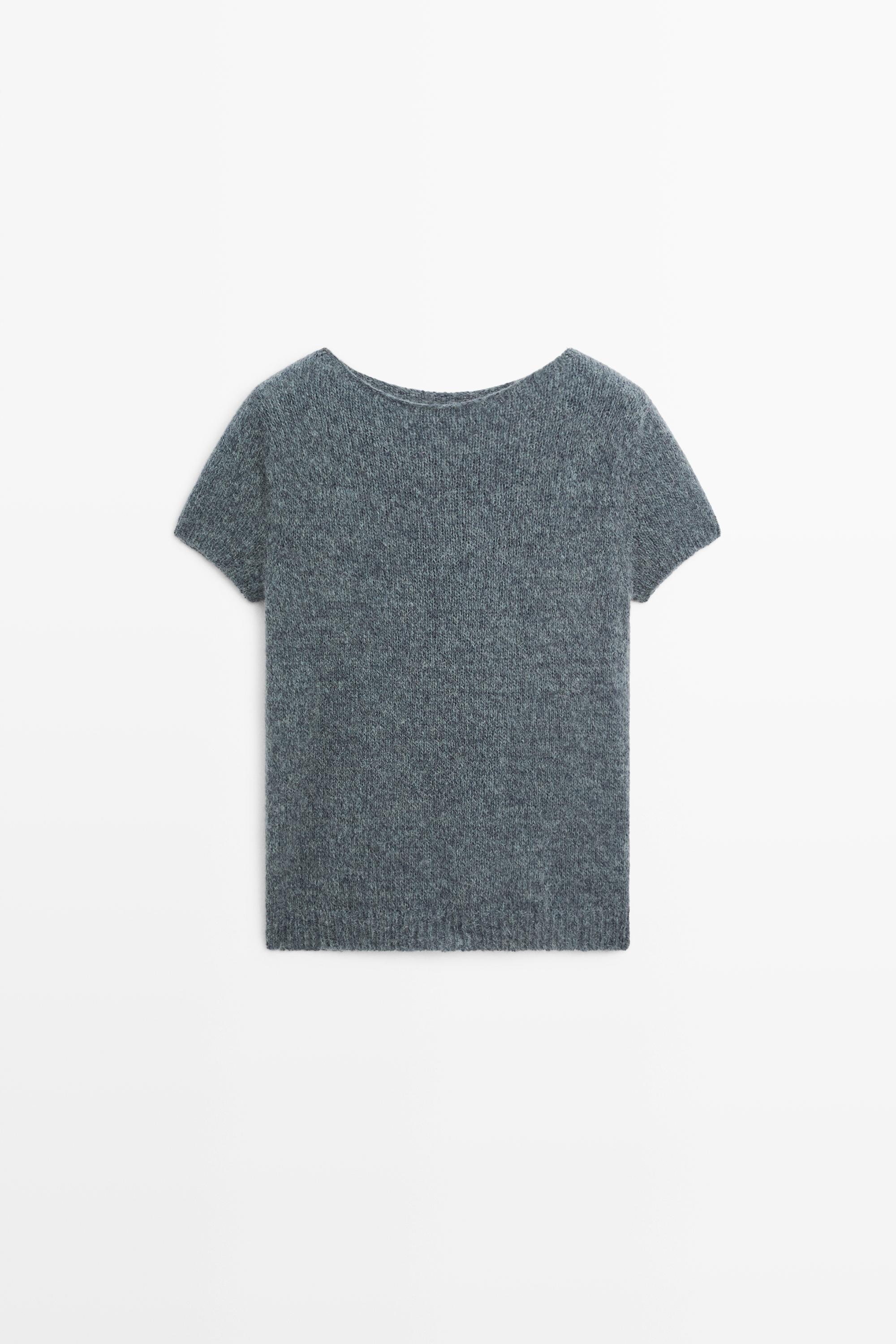Short sleeve alpaca blend knit sweater