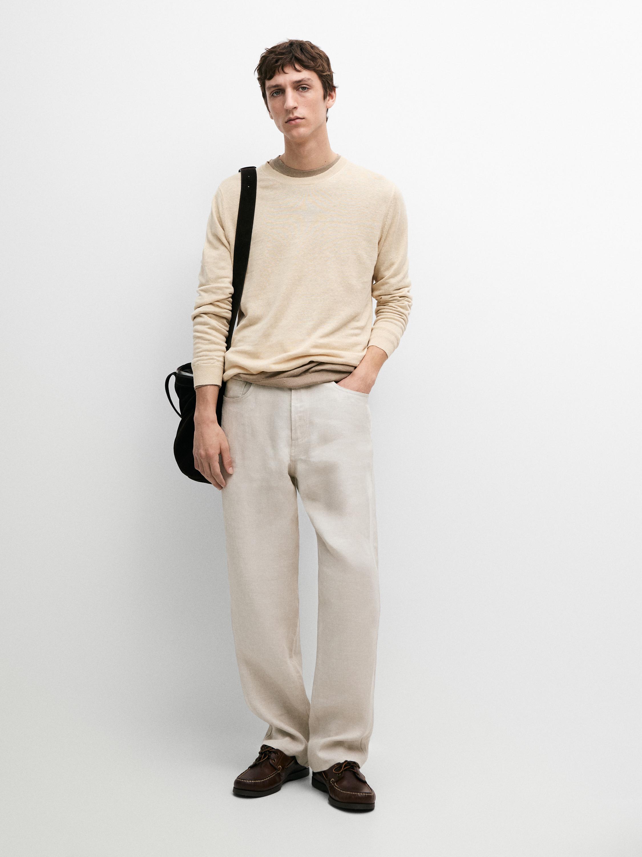 100% linen knit crew neck sweater
