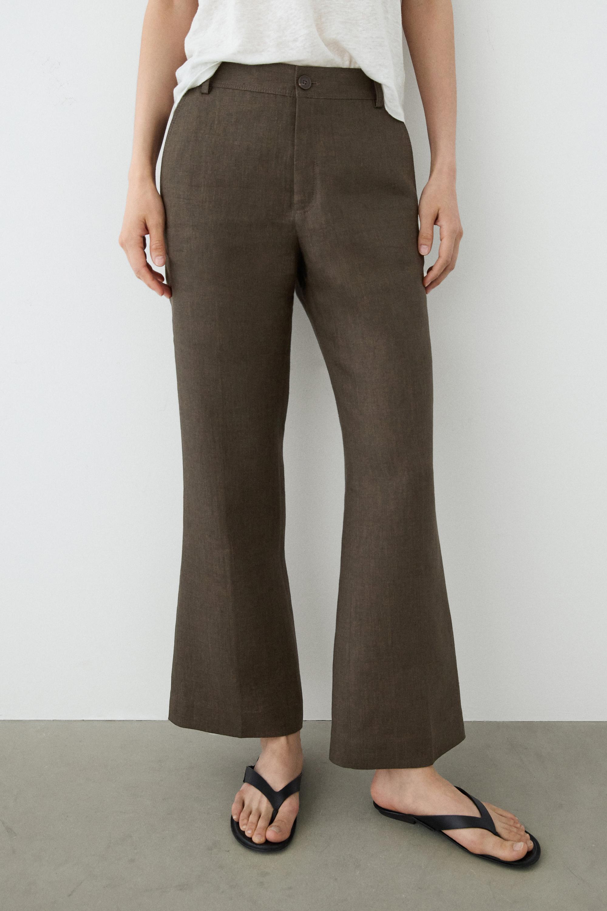 Kick flare cropped linen trousers