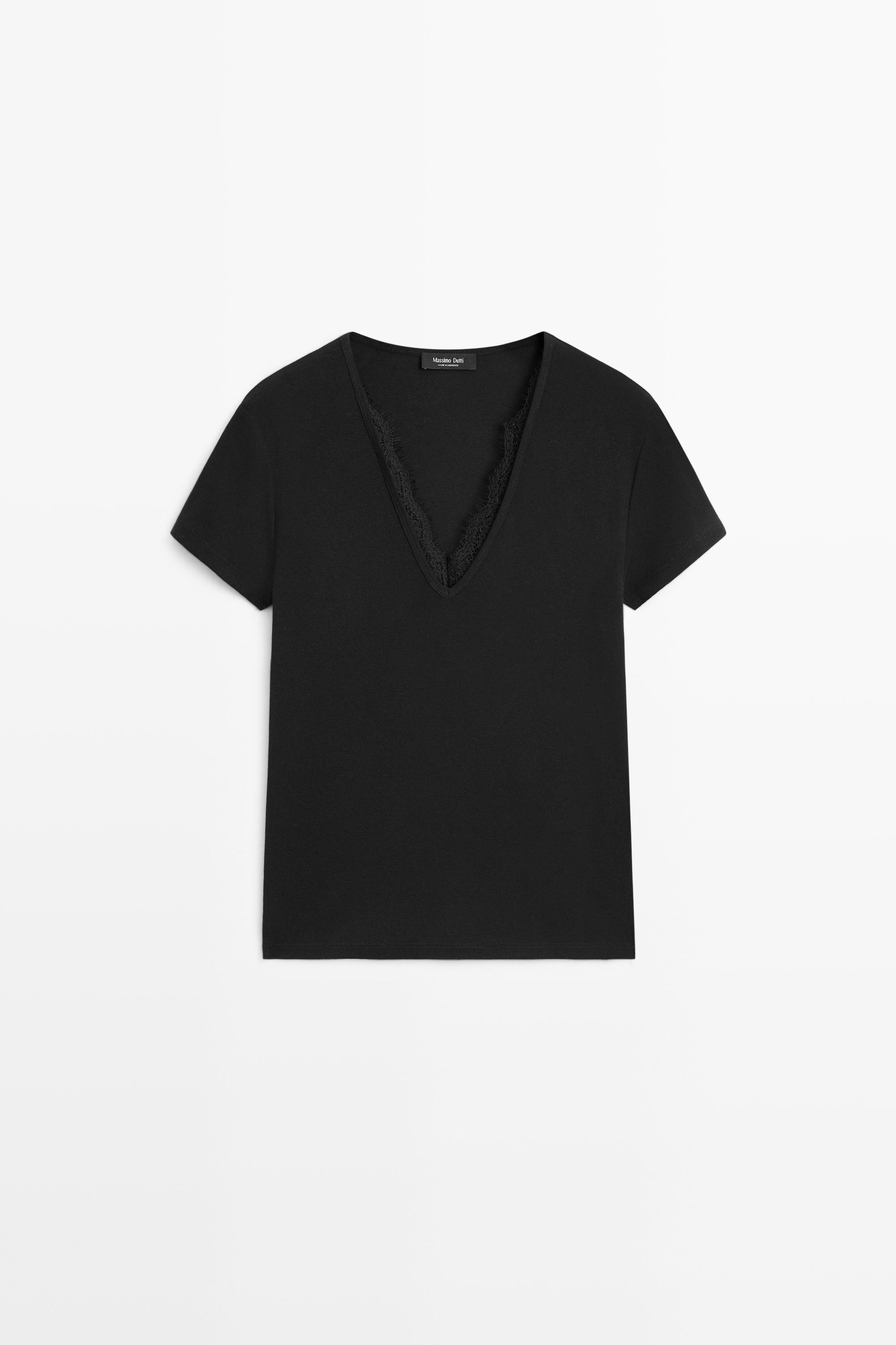 Lace-detail V-neck T-shirt
