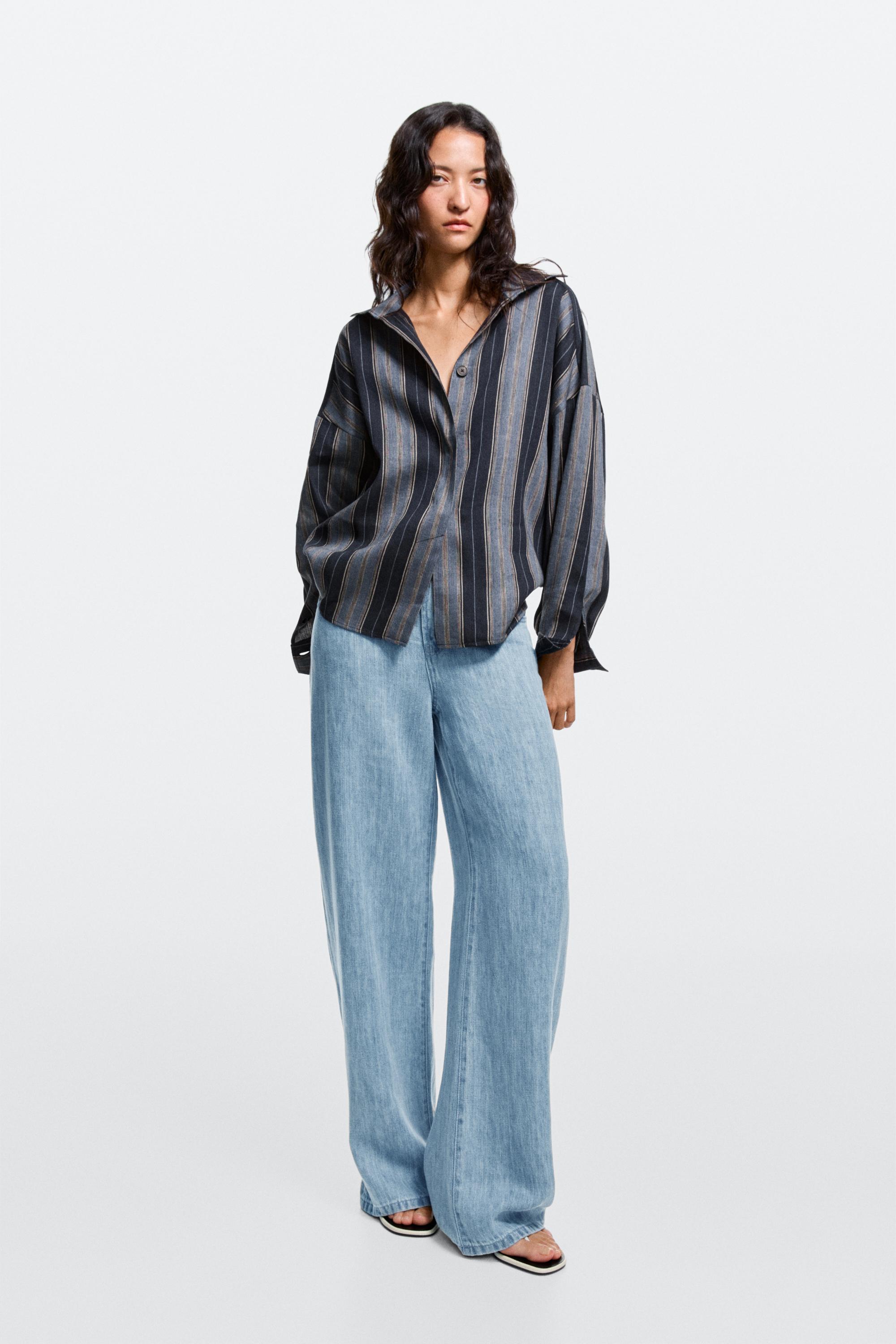 100% linen high-waist barrel fit jeans