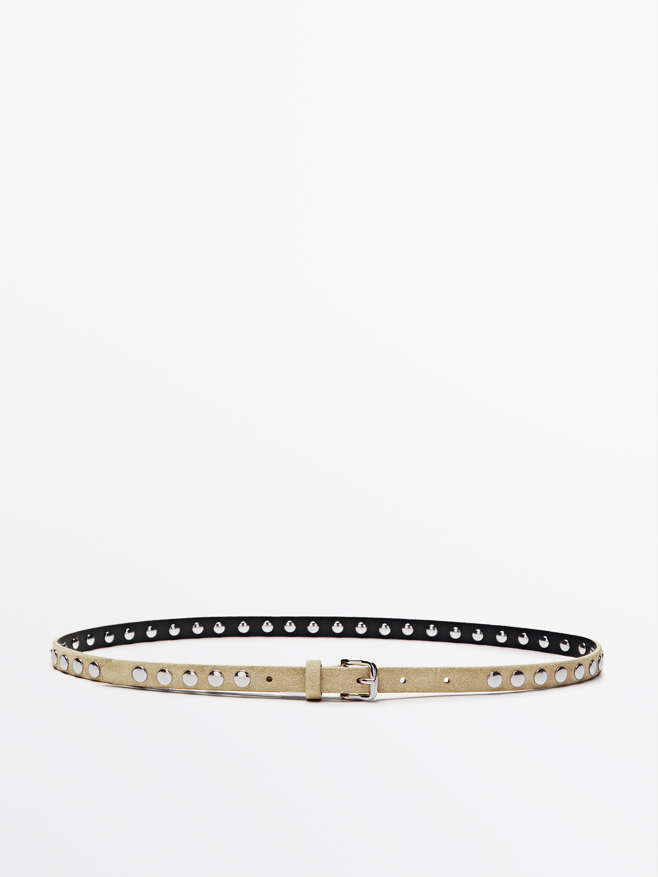 Thin split suede belt with studs