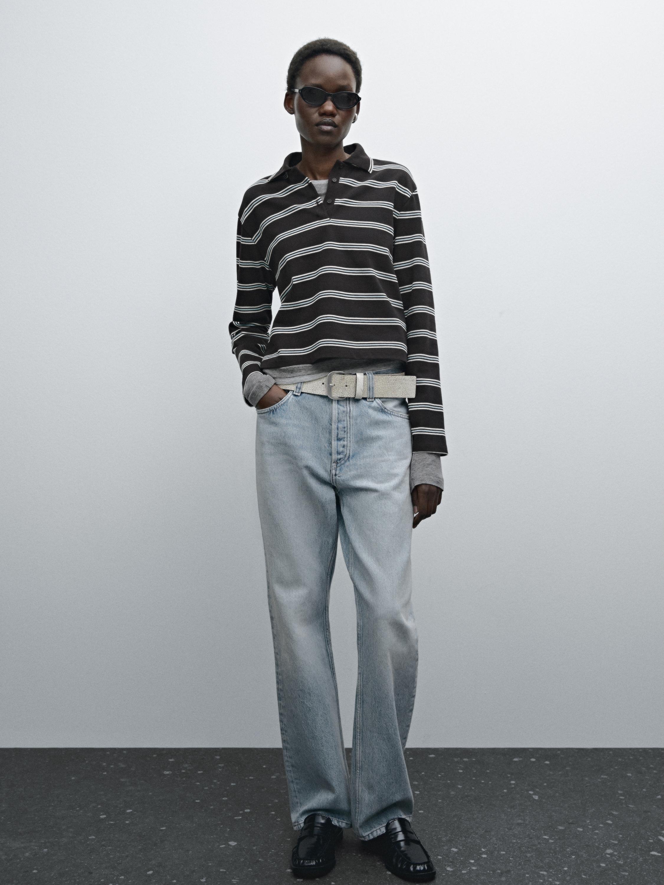 Striped cotton knit polo T-shirt