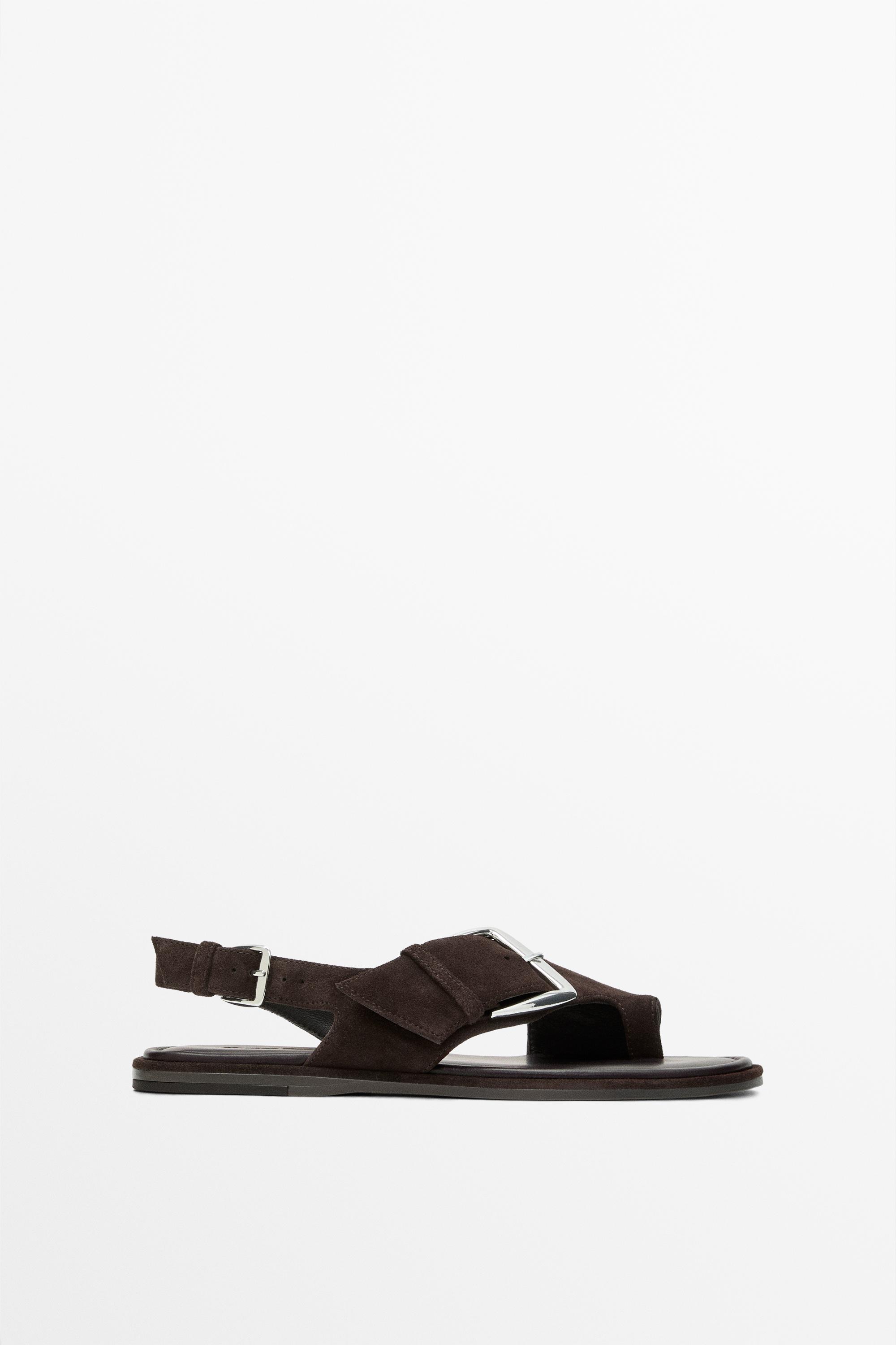 Flat slider sandals with buckle