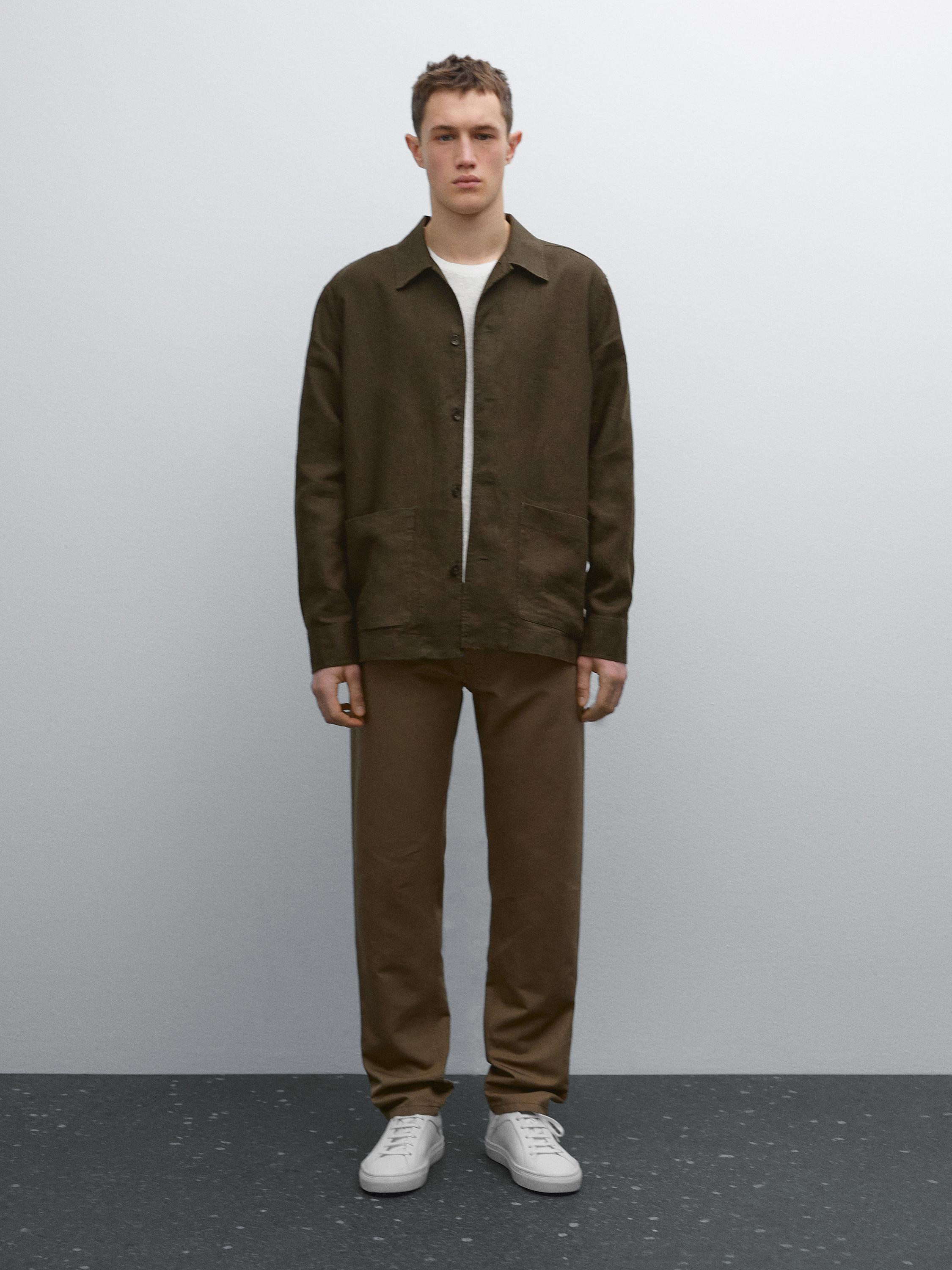 Cotton blend tapered fit trousers