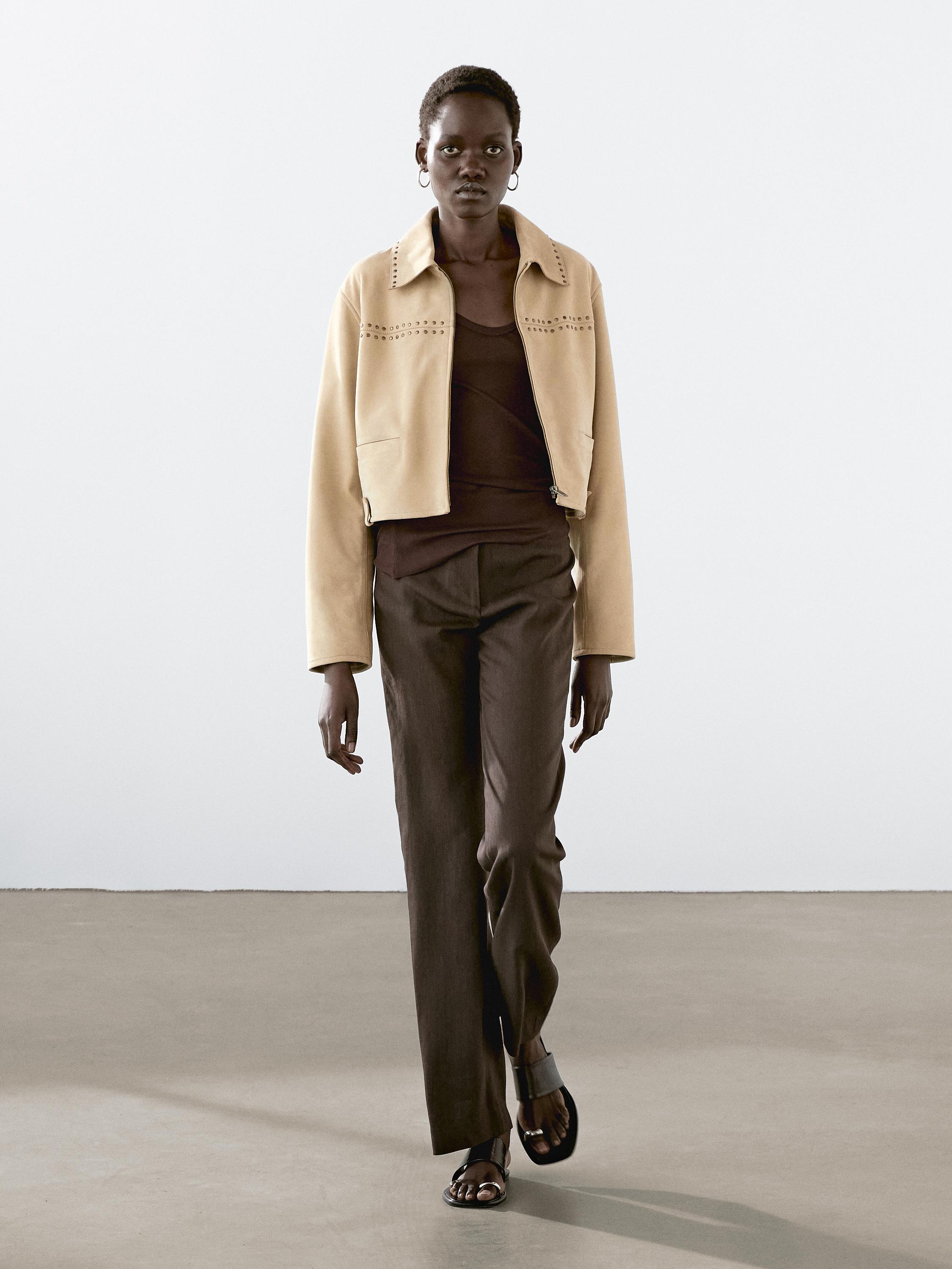 Short leather jacket with stud details