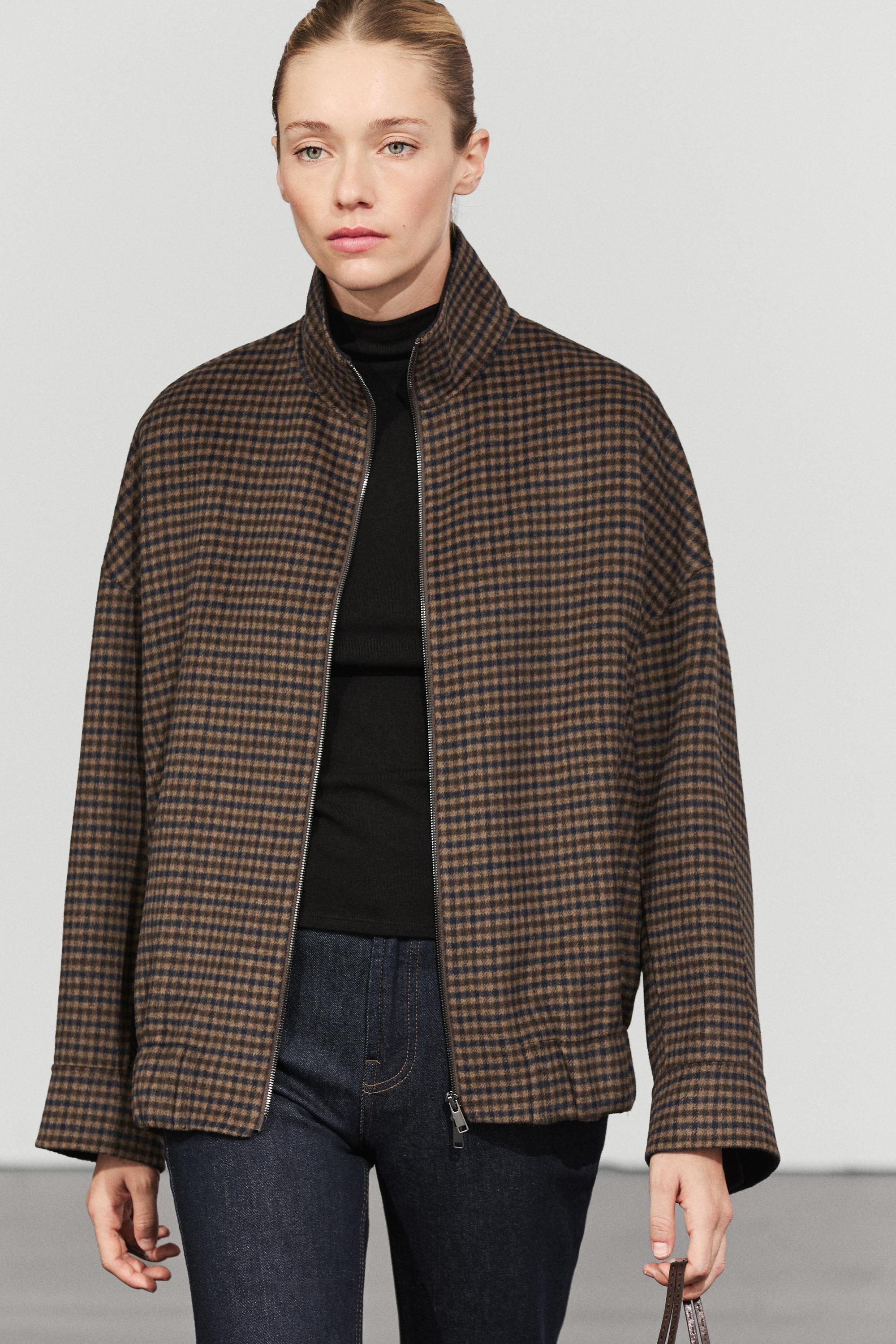 GINGHAM 格纹可拆卸围巾飞行员夹克