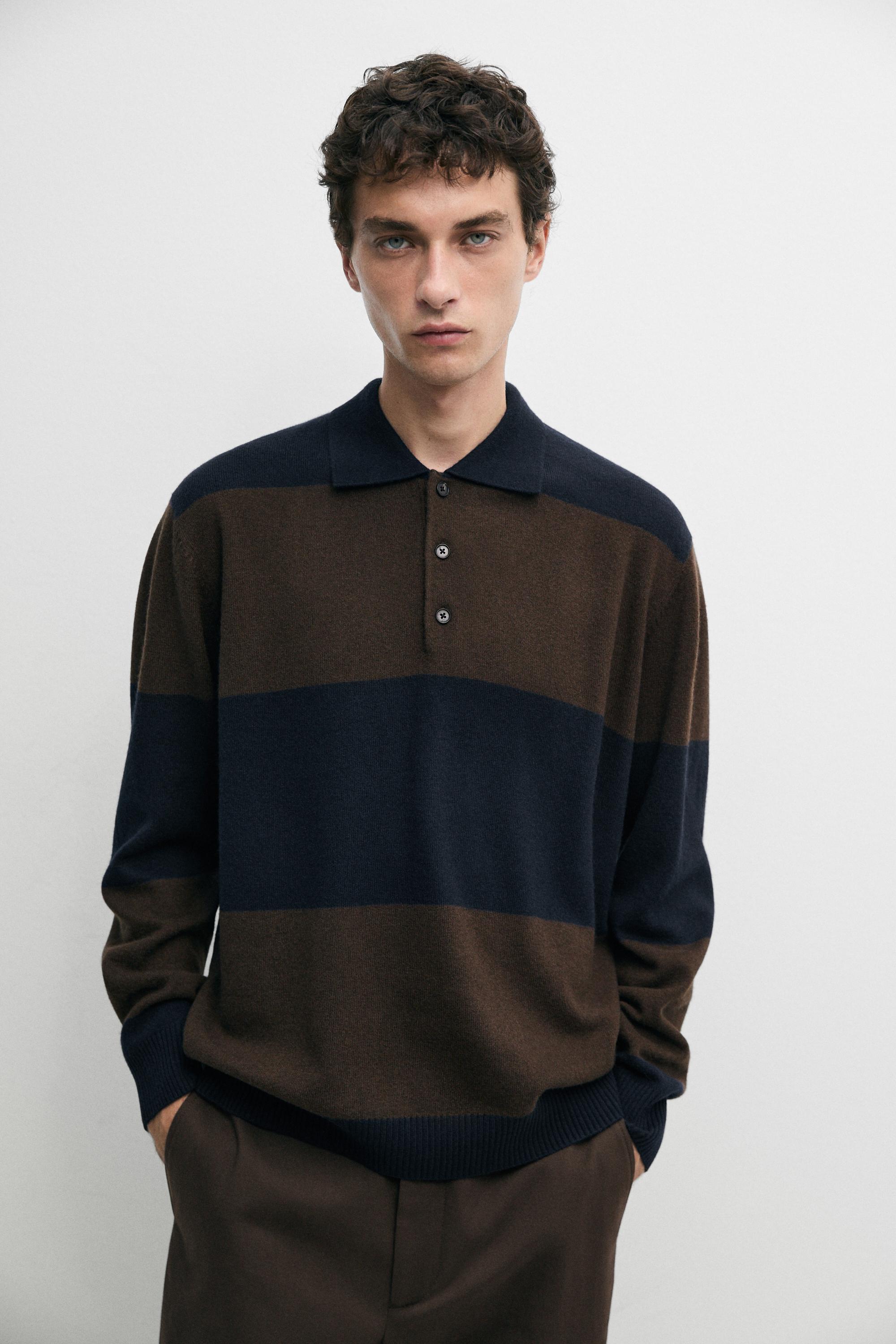 羊毛混纺条纹 Polo 领针织衫