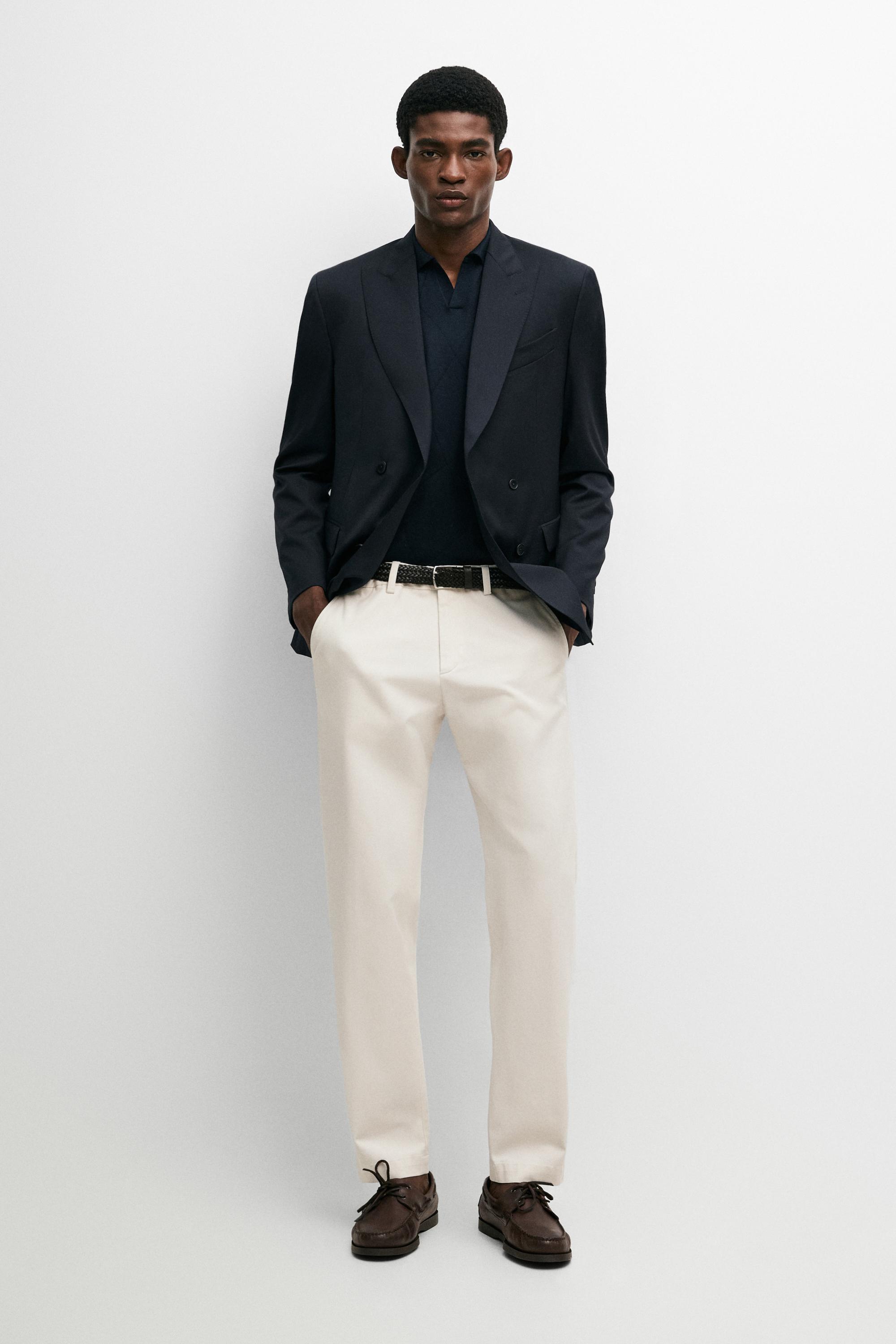 Cotton blend slim fit pants