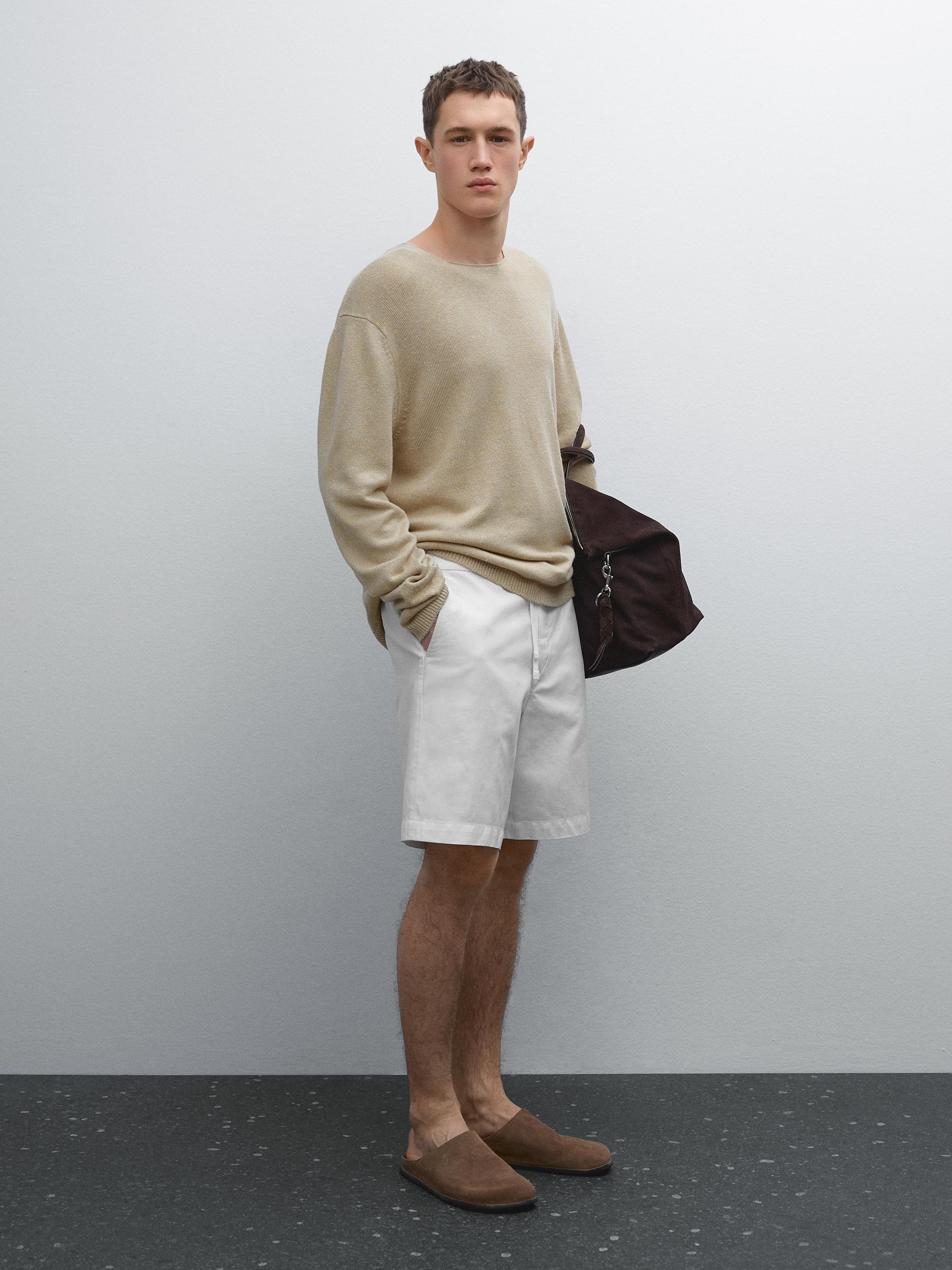 Cotton blend semi-jogger Bermuda shorts