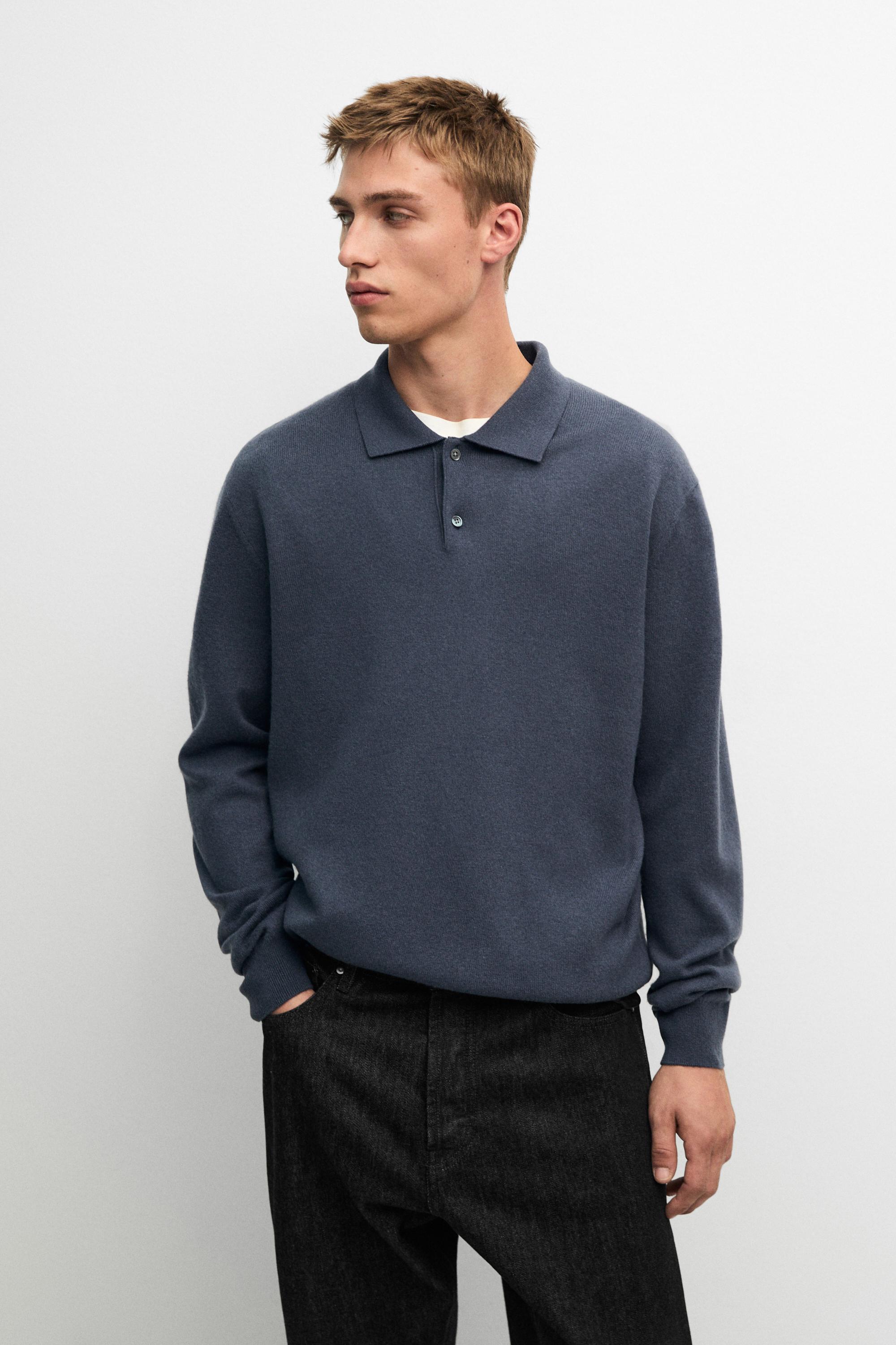 Wool blend knit polo sweater